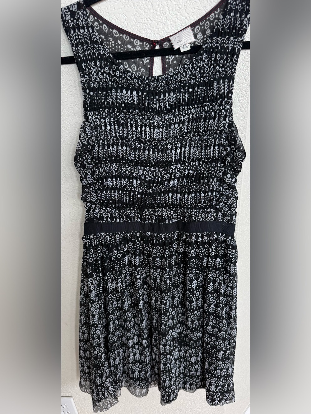 Anthropologie Black and White Printed Mini Dress fit and flare stretch